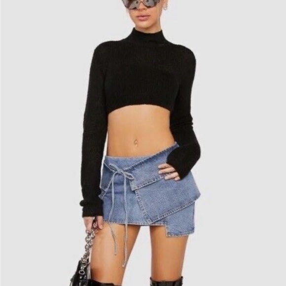 NWT Lioness cropped‎ mohair blend sweater in black - Picture 1 of 15